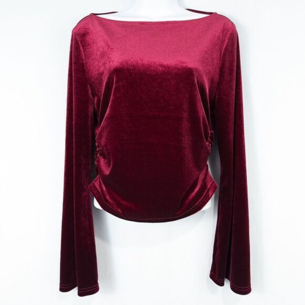 Cider Velvet Bell Sleeve Ruched Crop Top Large Wine Red Whimsigoth Witchy‎ READ